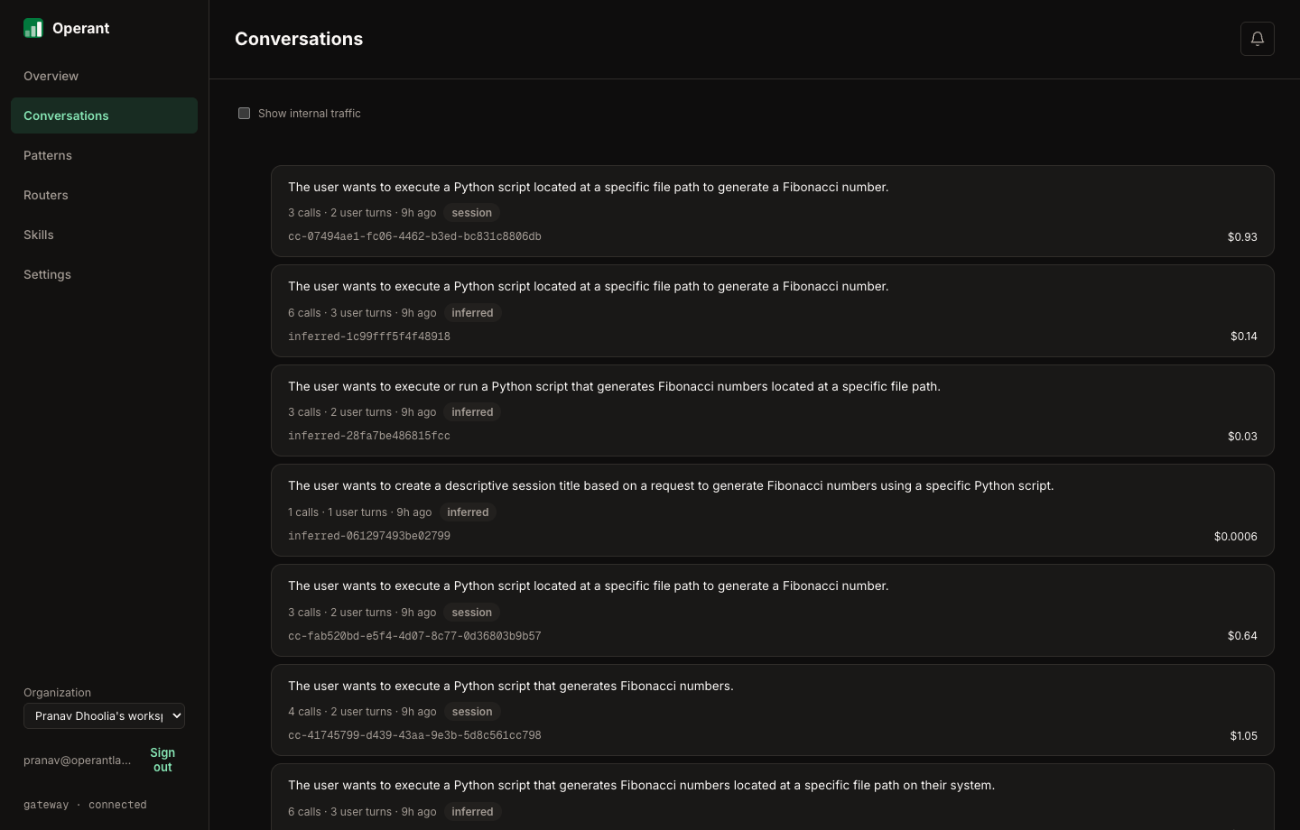 First conversation priced in the Operant console
